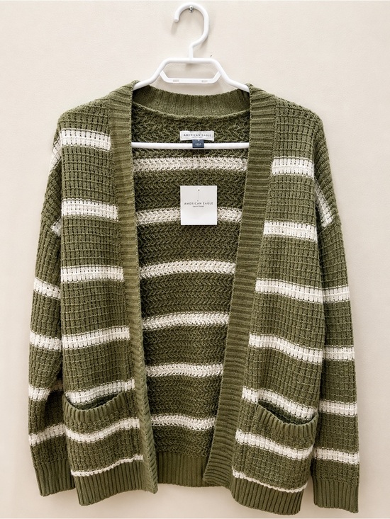 American Eagle Outfitters Sweaters - American Eagle Outfitters Olive & Cream Striped Open Cardigan